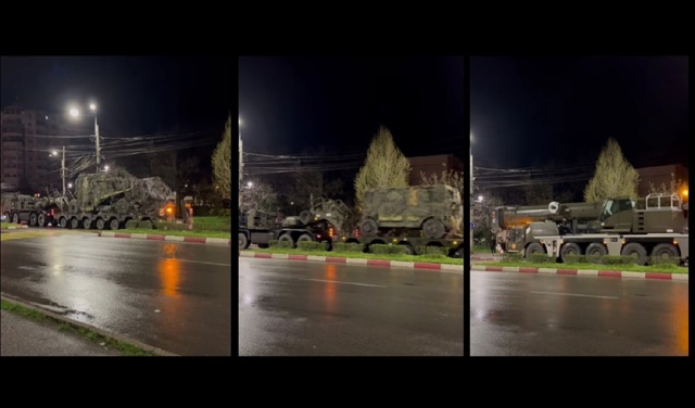 Convoi militar filmat luni dimineață, în timp ce traversa Ploieștiul