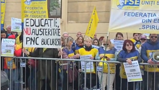 Miting de protest al sindicaliştilor la Ministerul Educaţiei. Cer revocarea circularei privind reducerea cheltuielilor de personal în anul 2026
