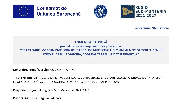 COMUNICAT DE PRESĂ - COMUNA TATARU