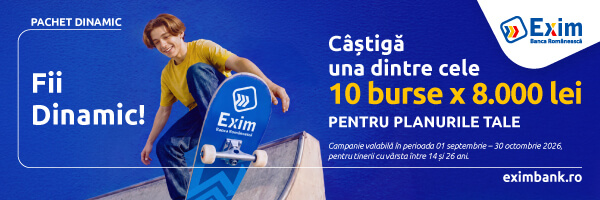 Exim Banca Românească lansează o campanie dedicată tinerilor: 10 BURSE X 8.000 LEI FIECARE ÎȘI AȘTEAPTĂ CÂȘTIGĂTORII! 