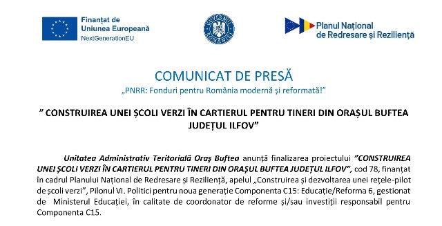 Oraş Buftea - COMUNICAT DE PRESĂ  „PNRR: Fonduri pentru România modernă și reformată!”