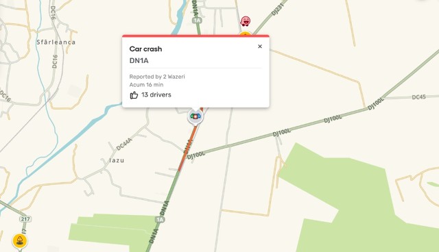 UPDATE. Accident cu două autovehicule pe DN1A, la Măgurele. Traficul este restricționat!