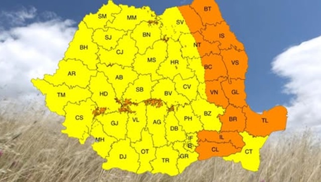 Cod galben și cod portocaliu de vânt, duminică, în toată țara