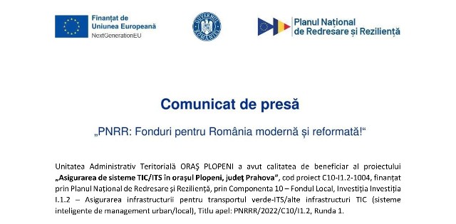 COMUNICAT DE PRESĂ | PNRR: Fonduri pentru România modernă și reformată