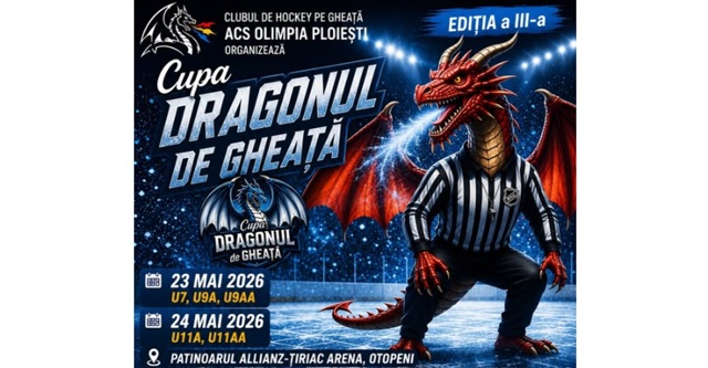 Cupa „Dragonul de Gheață” a ajuns la a III-a ediție. Aproape 400 de copii pasionați de hochei își dau întâlnire, în weekend, pe patinoarul din Otopeni