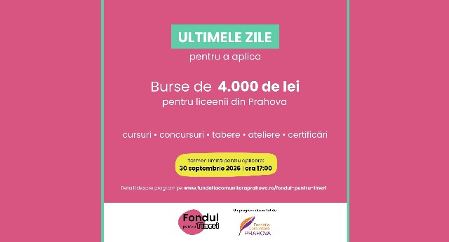 Ultimele zile pentru înscrierea la bursele în valoare de 4.000 de lei oferite prin Fondul pentru Tineri