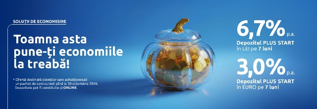 Exim Banca Românească majorează dobânzile la Depozitul PLUS în lei și euro