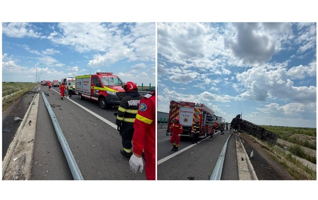 UPDATE. Accident pe A7 Ploiești - Buzău, la Dumbrava. Sunt implicate un camion și un autoturism în care se afla și un copil