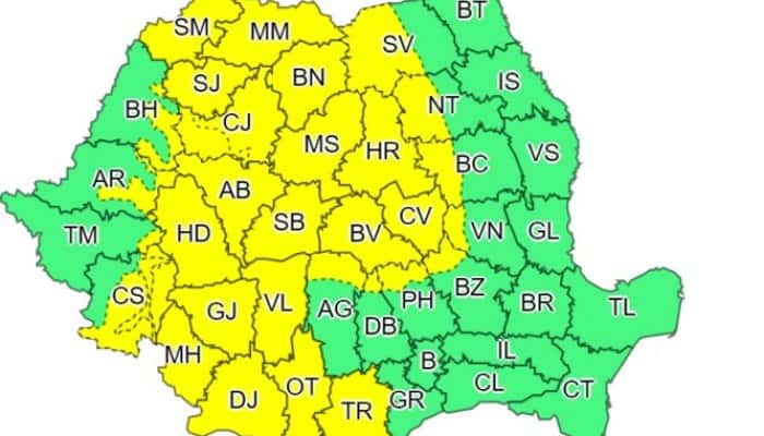 O nouă alertă de vreme rea, valabilă până joi seară. În zona montană sunt așteptate rafale de până la 120 km/oră și viscol
