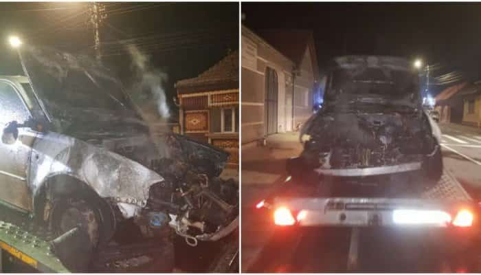 O mașină a luat foc în trafic, pe o stradă din Alba