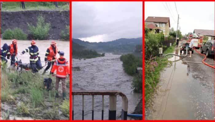 Bilanţ tragic după ploile din ultimele 24 de ore: O persoană a murit, mai mulţi oameni au fost luaţi de apă sau au rămas sinistraţi, iar mai multe drumuri au fost blocate