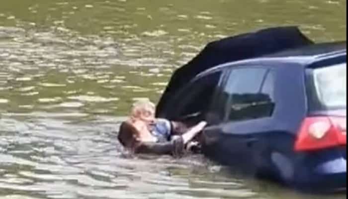 VIDEO – Un polițist local a salvat o tânără care a ajuns cu mașina în Lacul Ciric din Iași