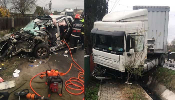 FOTO | Impact mortal între un autoturism și un TIR, la Ciorani