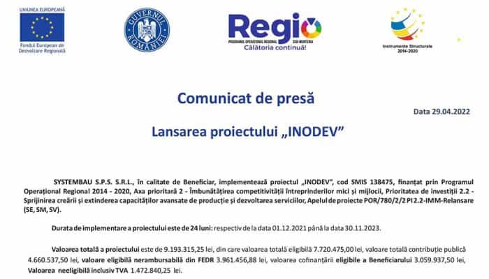 Comunicat de presă: Lansarea proiectului „INODEV”
