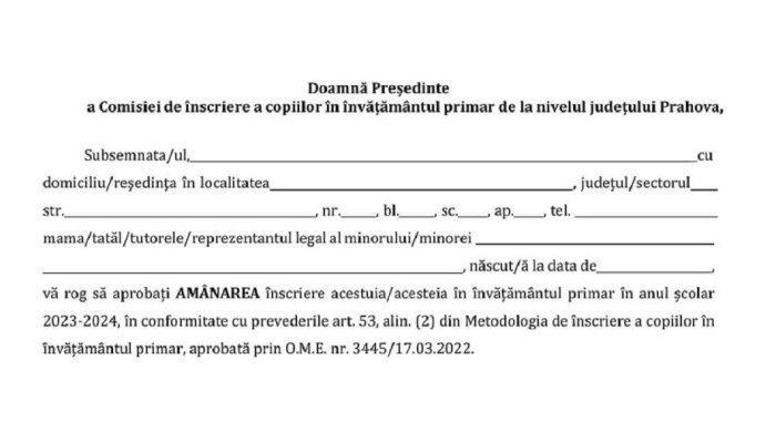 CLASA PREGĂTITOARE amanare inscriere