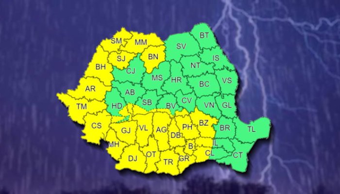 Cod galben de instabilitate atmosferică şi vânt, vineri, în jumătate de ţară