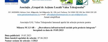Anunt simplificat | Asociația GAL Valea Teleajenului | Măsura M 3.3/ 6B – „Dezvoltarea infrastructurii sociale prin proiecte integrate”