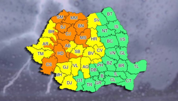 Avertizare meteo de averse și instabilitate, până sâmbătă noapte