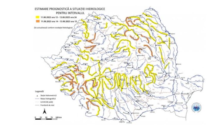 Alertă de inundații, pe mai multe râuri din țară, până marți noapte