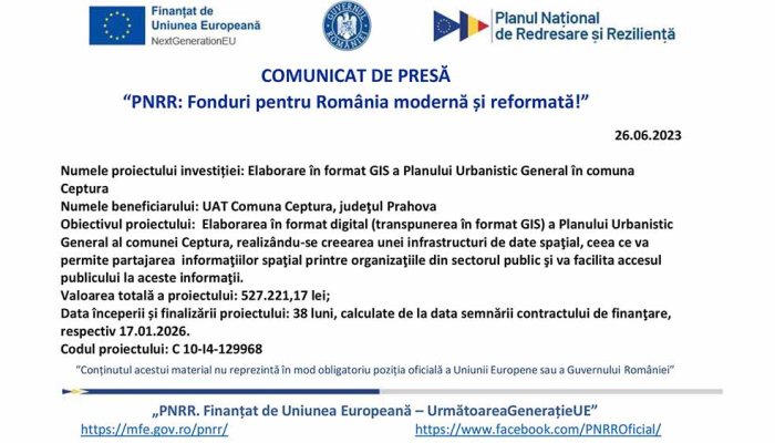 COMUNICAT DE PRESĂ   |  UAT Comuna Ceptura