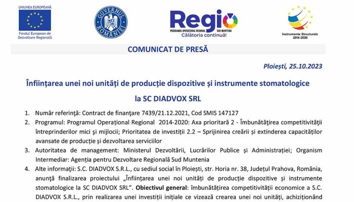 SC DIADVOX SRL comunicat de presa