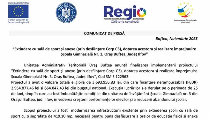 COMUNICAT DE PRESĂ BUFTEA