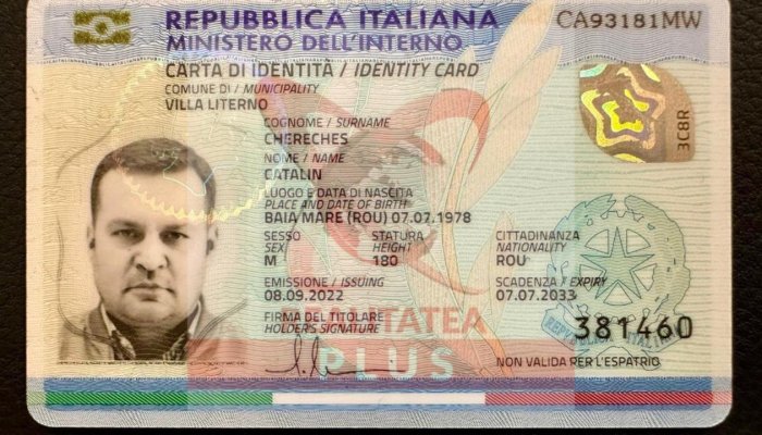 Cătălin Cherecheș carte de identitate Italia