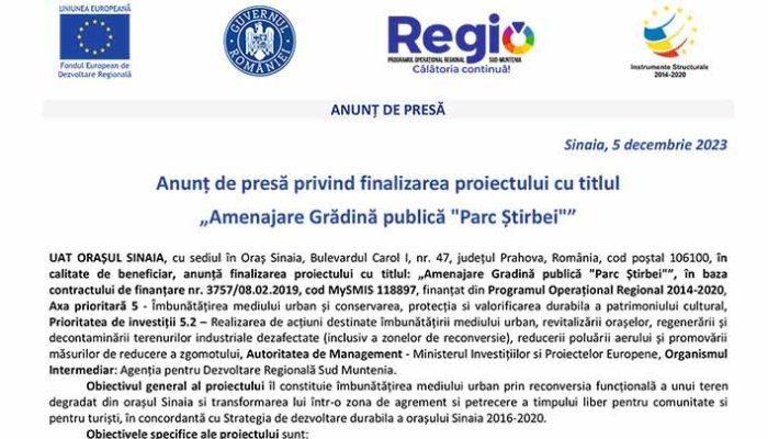  „Amenajare Grădină publică &quot;Parc Știrbei&quot;”