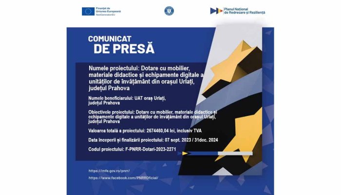 COMUNICAT DE PRESĂ - UAT oraș Urlați, județul Prahova 