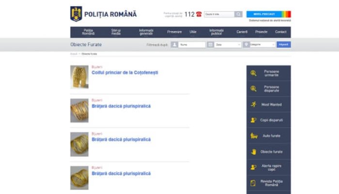 arestari furt din tezaurul dacic