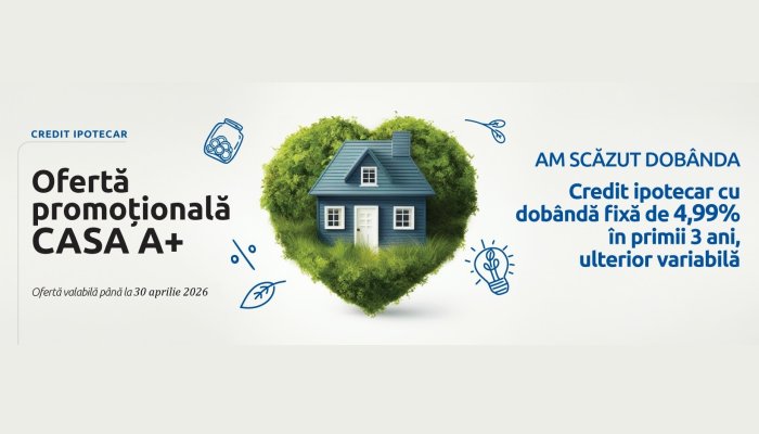 Rate mai mici pentru locuințe verzi: credit ipotecar cu 4,99%, dobândă fixă în primii 3 ani