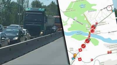 VIDEO | Trafic blocat pe DN1B, aproape de Parcul Bucov